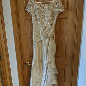 Champagne mermaid sequin dress with short train